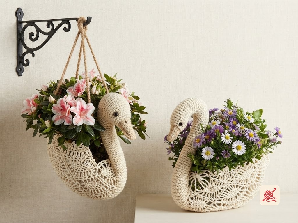 Crocheted Swan Centerpiece and Plant Holder Pattern #530