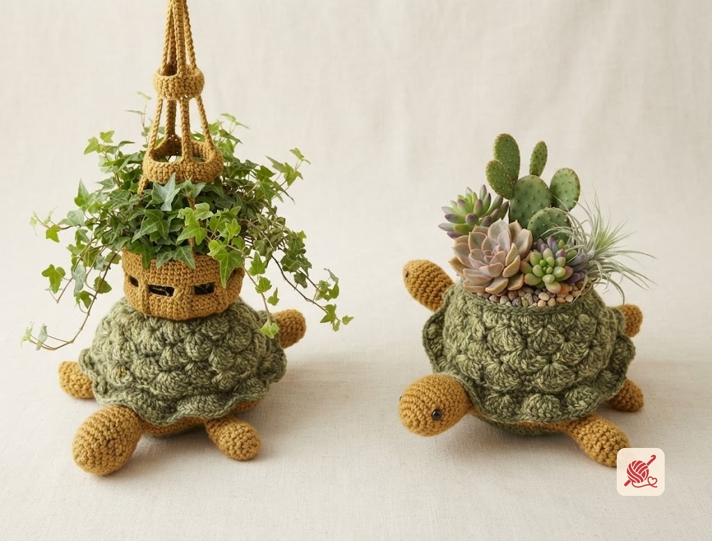 Crocheted Turtle Plant Holder Pattern #677