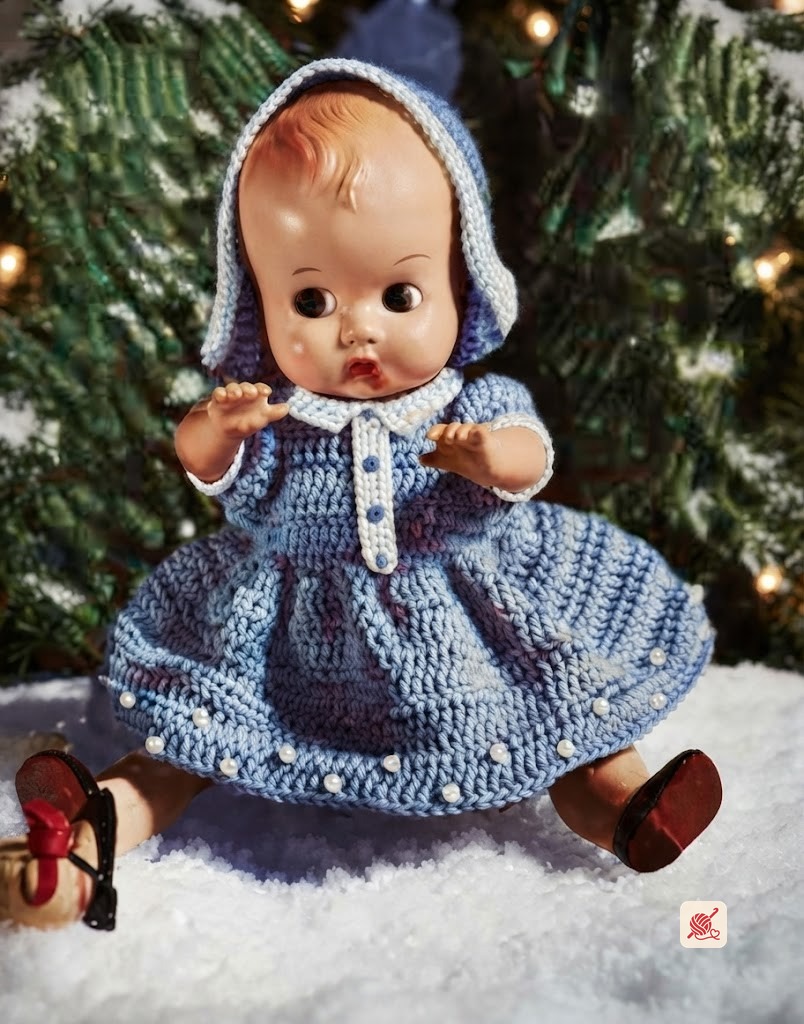 Christmas Doll with Blue Dress Pattern