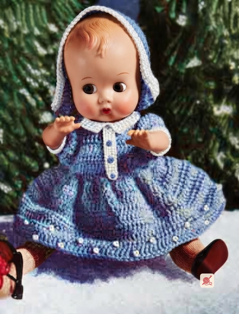Christmas Doll with Blue Dress Pattern