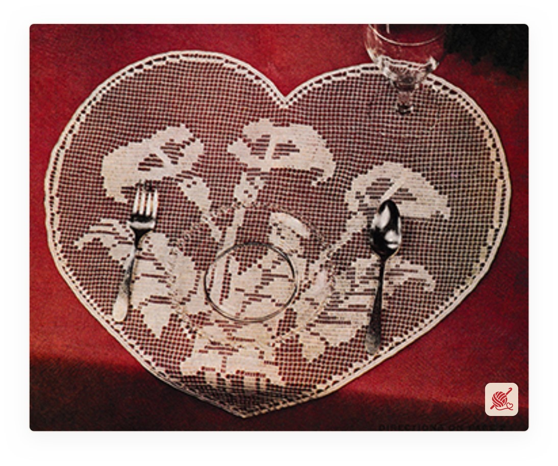 Hearts and Flowers in Shadow Filet Placemat Pattern #1
