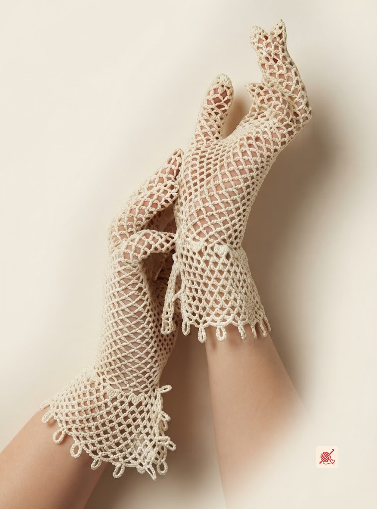 Women's Two-Tone Crocheted Gloves Pattern #630