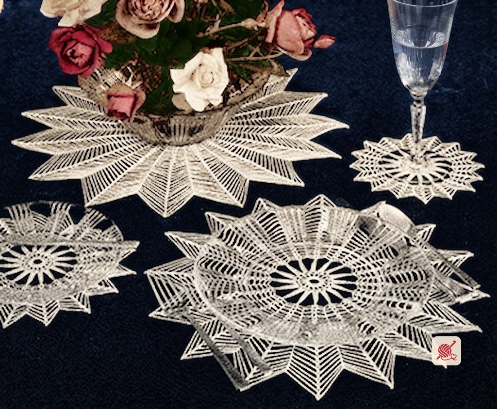 Peacock Tails Doily Set Pattern #7444