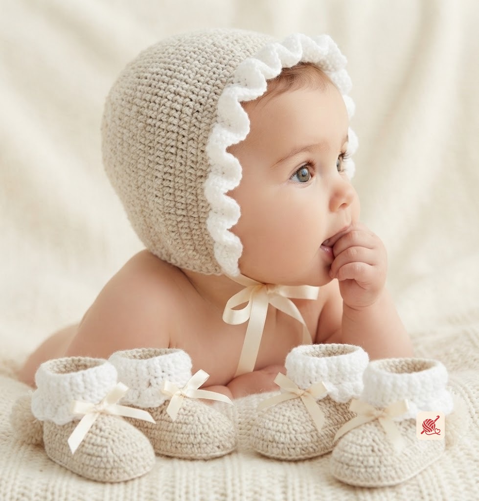 Cap, Bootees, and Mittens Set Pattern #5341