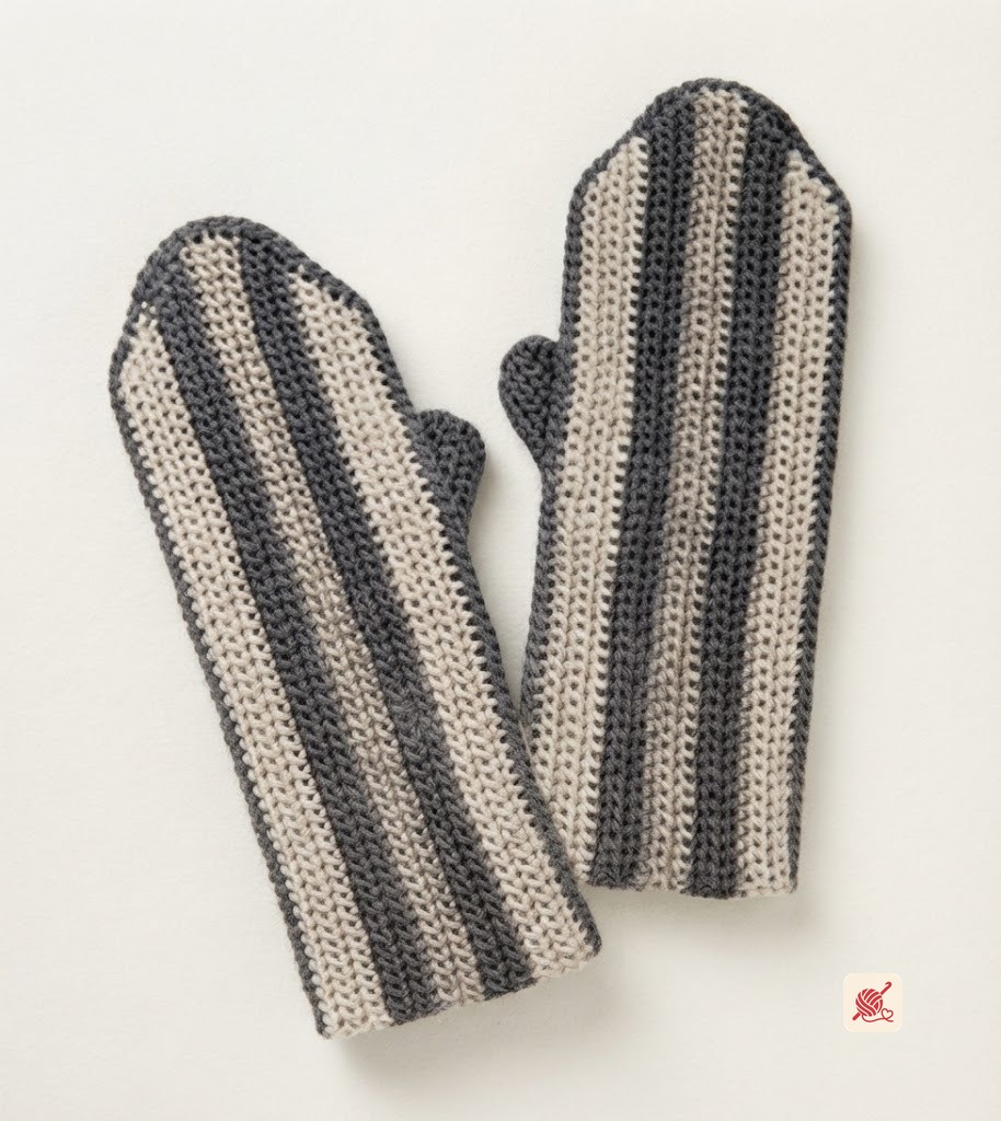 Girls Striped Crochet Mittens Pattern #622