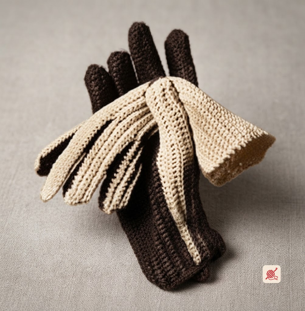Crocheted Two-Tone Ladies' Gloves Pattern #132