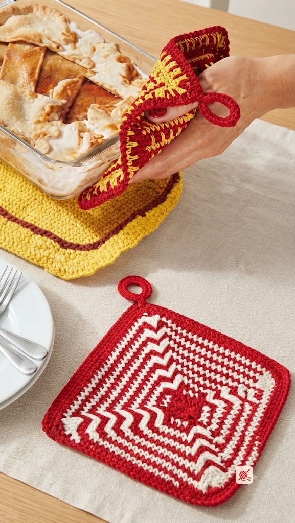 Red and Yellow Pot Holder Pattern #S-416