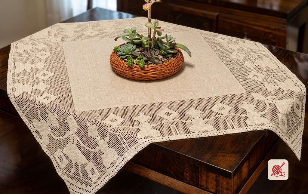 Figures-in-Filet Tablecloth Pattern #7153